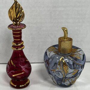 Vintage Hand Blown Egyptian Glass Perfume Bottle,Lolita perfume bottle 2pc lot.